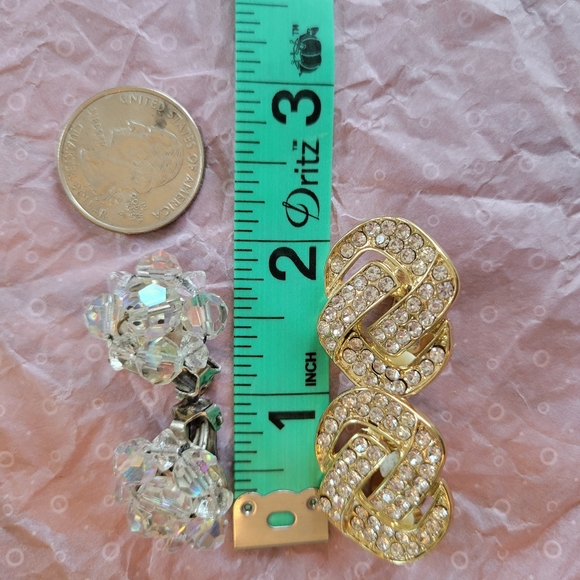 Clip-On Earrings ~ Vintage - Now ~ MCM Beaded Crystal & Current Rhinestone ~ 2pr - Picture 9 of 14